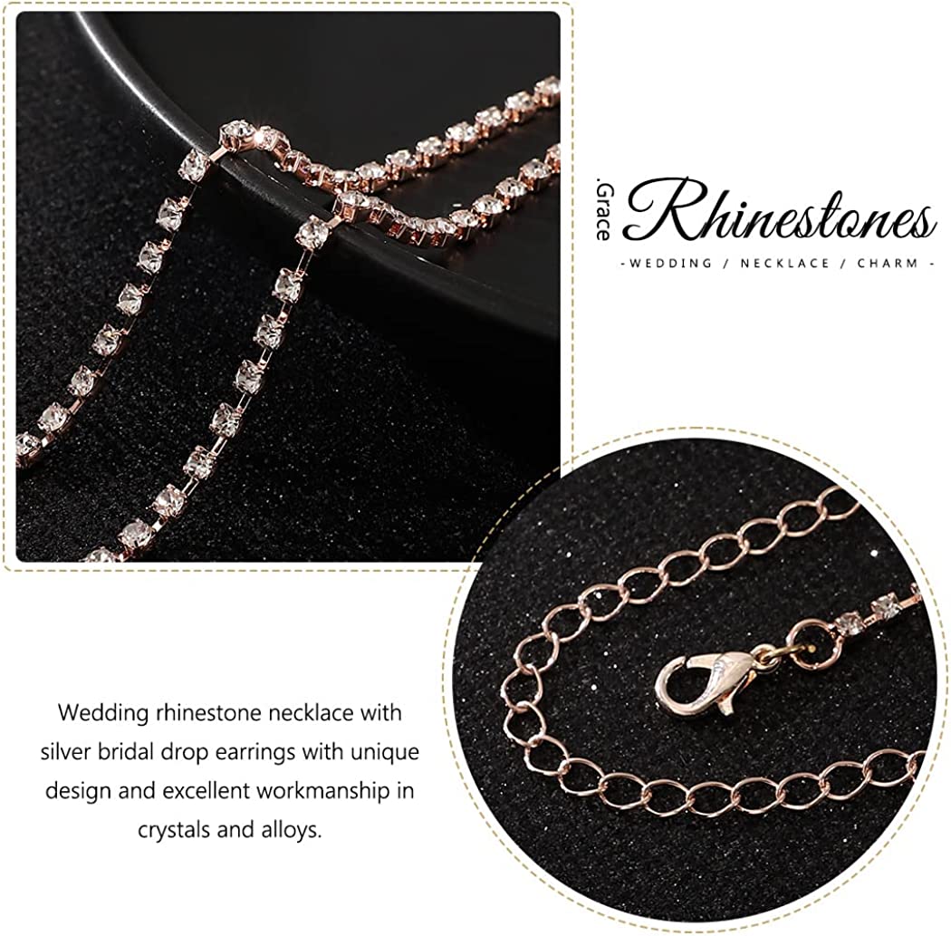 Unicra Bride Silver Bridal Necklace Earrings Set Crystal Wedding Jewelry Set Rhinestone Choker Necklace for Women and Girls (3 piece set - 2 earrings and 1 necklace) - Image 5